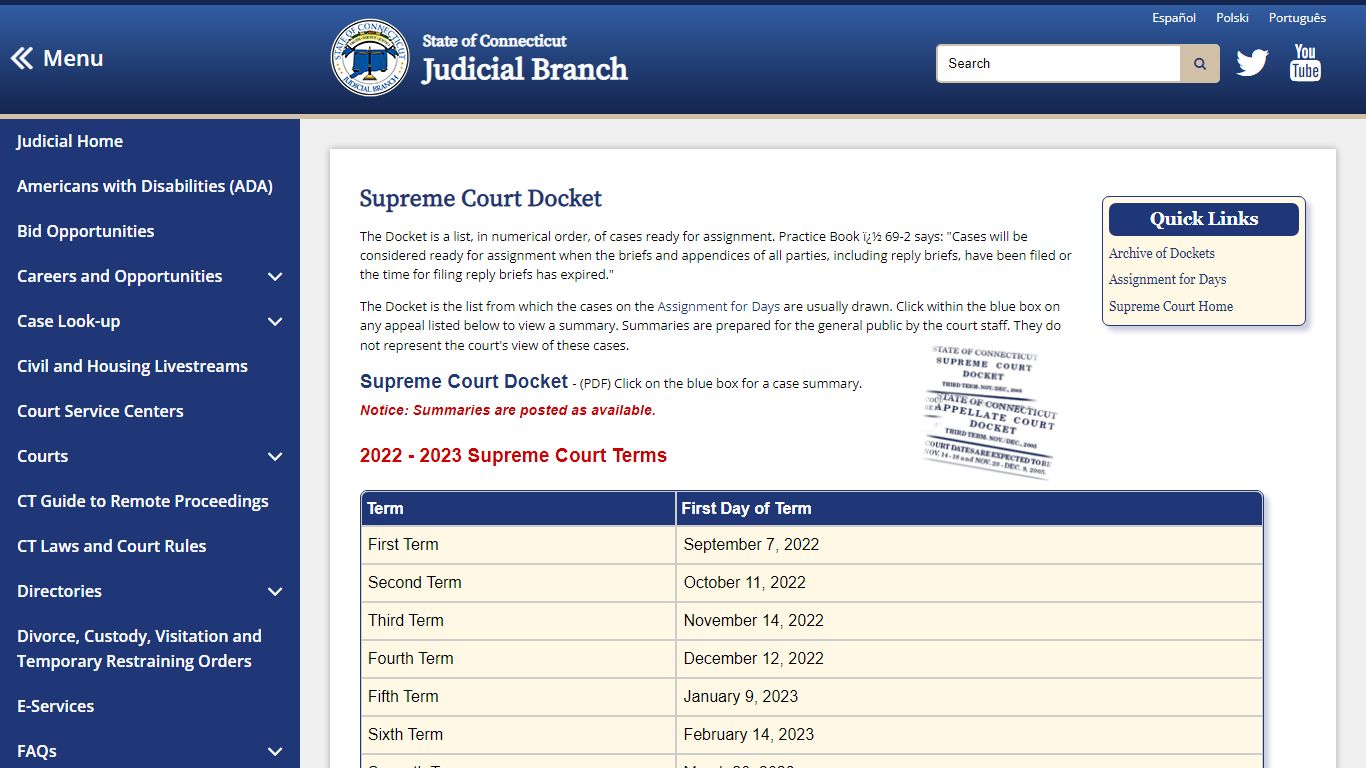 Supreme Court Docket - CT Judicial Branch